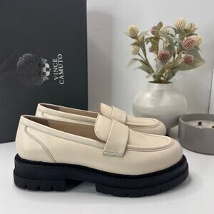 Vince Camuto Paydren Leather Moc Toe Loafer Cream Women 8.5M/EU 39